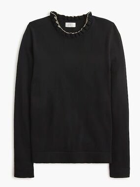J. Crew Factory Gold Ruffle Neck Black Top Sweater Size XS NWT